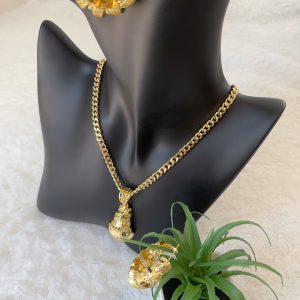 ST 414 18k gold plated Dubai gold plated brass 3set necklace earrings necklace pendant
