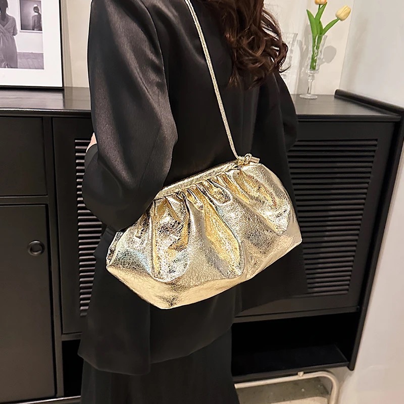 ST 9867 Shiny Metallic Soft Pouch Bag ( A )